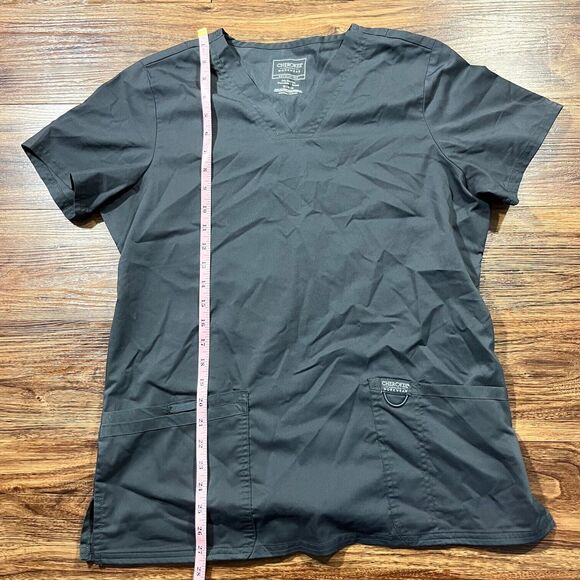 Cherokee Authentic Workwear Women’s M V Neck Gray Scrub Top Short Shirt Pockets - Picture 6 of 9